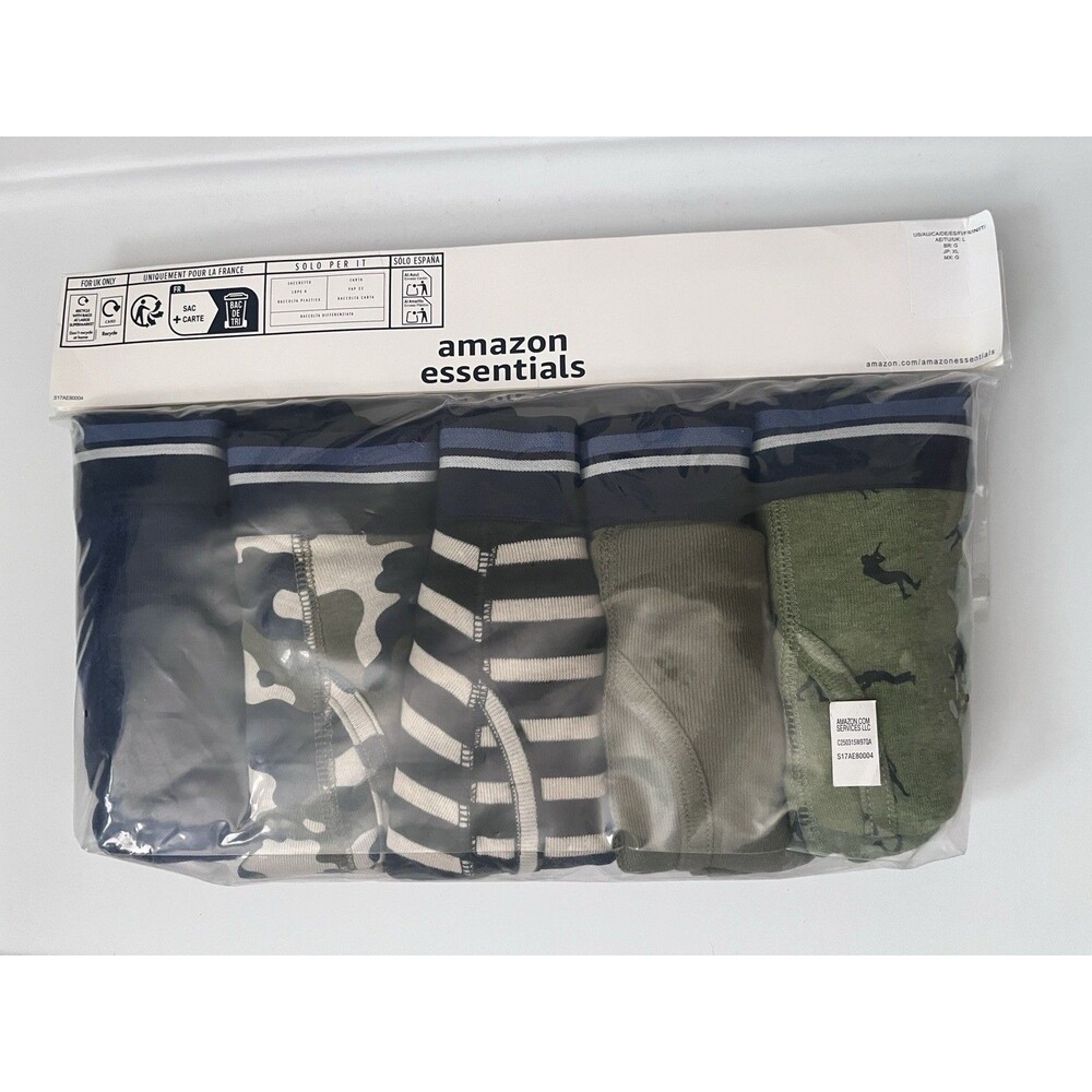 NEW Amazon Essentials Cotton Boxer Briefs L 5-Pack Tagless Multicolor
